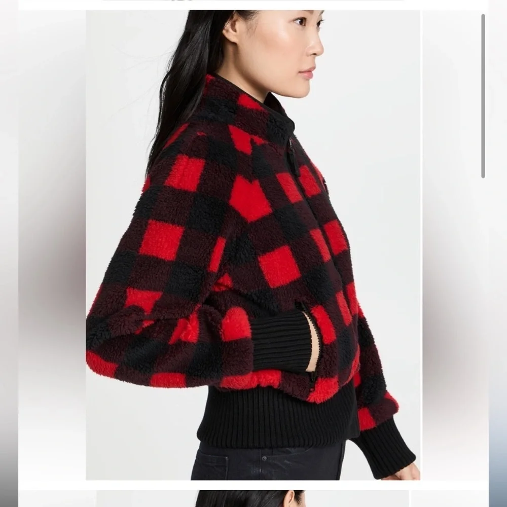 Mother denim the funnel neck bomber jacket buffalo plaid M - Picture 4 of 16